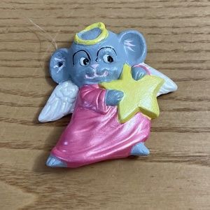 Vintage Ceramic Mouse Christmas Ornament Handmade Angel Holding a Star 1990 3"